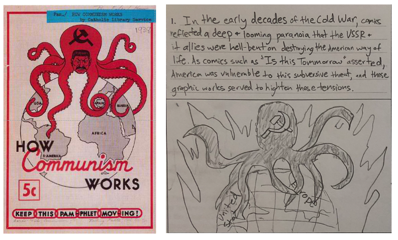 Figures 1 and 2. “How Communism Works,” Catholic Library Service pamphlet, 1938. Excerpt from student exam, used with permission.