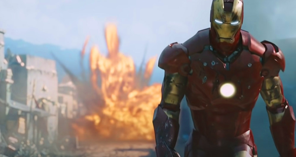 Tony Stark walks away from an exploding tank on his way back to Malibu, CA in Ironman (2008)