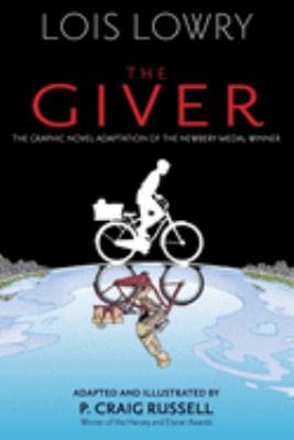 Cover of the graphic novel adaptation of The Giver by Lois Lowry and P. Craig Russell, showing a bicycle above a watery reflection.
