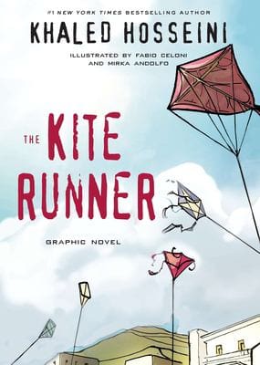 Cover of the graphic novel adaptation of The Kite Runner by Khaled Hosseini, showing children flying kites.